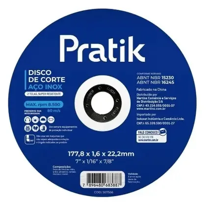 Disco de corte 7" (178 × 1,6 × 22,2 mm)