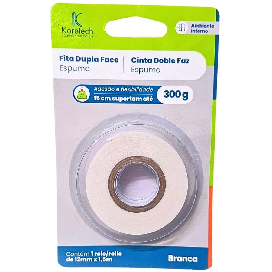 Fita dupla face de espuma 12 mm × 1,5 m